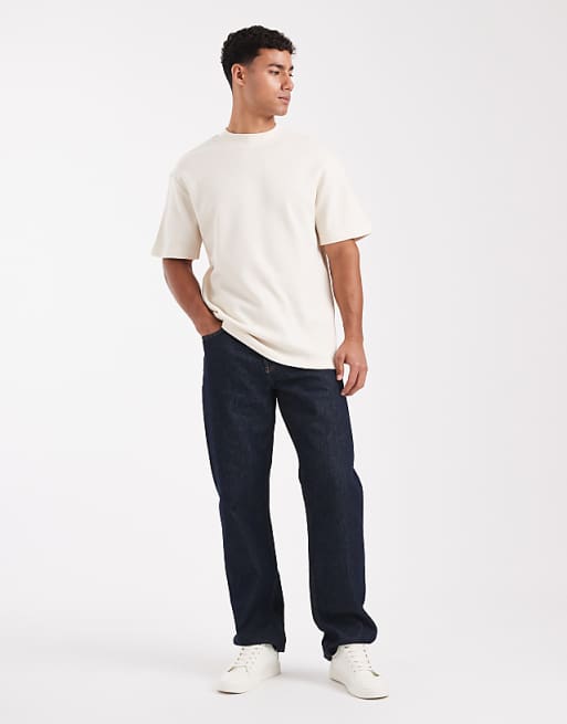 ASOS DESIGN Essentials Relaxed T-shirt With High Neck In Cream Waffle