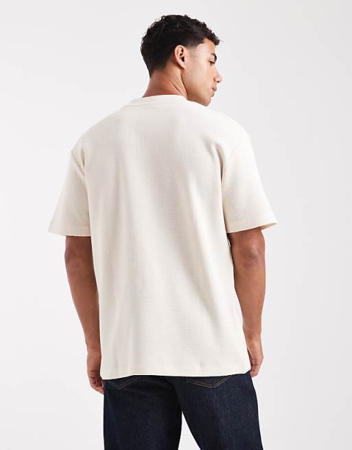 ASOS DESIGN Essentials Relaxed T-shirt With High Neck In Cream Waffle