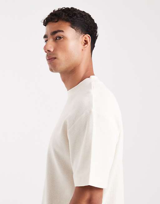 ASOS DESIGN Essentials Relaxed T-shirt With High Neck In Cream Waffle
