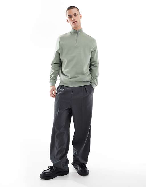 ASOS DESIGN Essentials Sweatshirt With Quarter Zip In Mid Green
