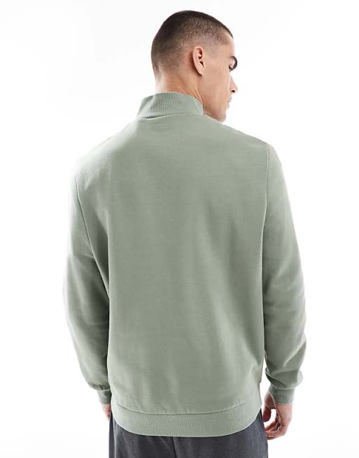 ASOS DESIGN Essentials Sweatshirt With Quarter Zip In Mid Green