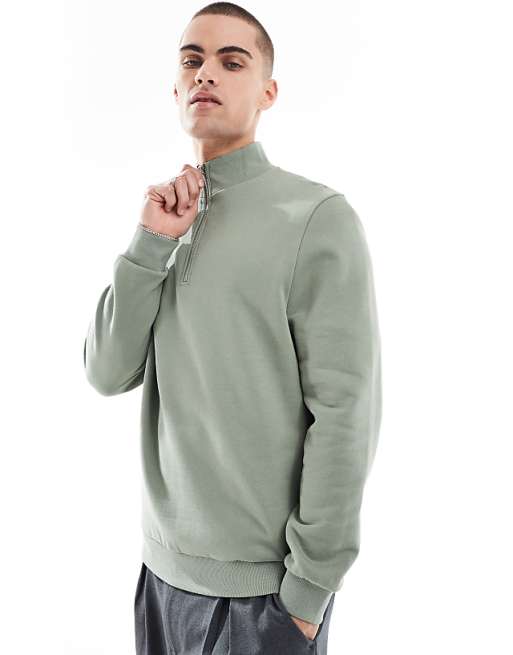 ASOS DESIGN essentials sweatshirt with quarter zip in mid green