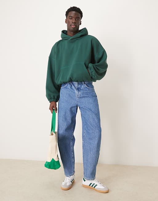 ASOS DESIGN Extreme Oversized Boxy Hoodie With Underarm Panels In Dark Green