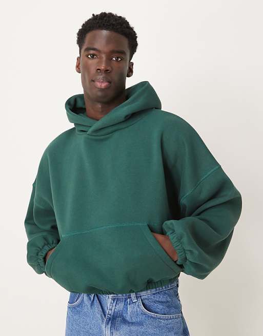 ASOS DESIGN extreme oversized boxy hoodie with underarm panels in dark green