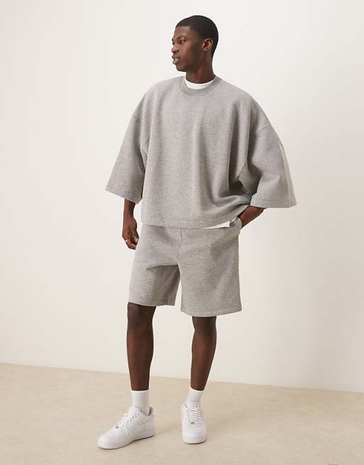 ASOS DESIGN Extreme Oversized Co-ord Short Sleeve Sweatshirt In Grey Marl