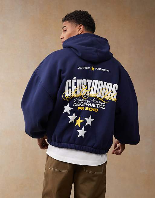 ASOS DESIGN Extreme Oversized Hoodie With Back Print In Navy