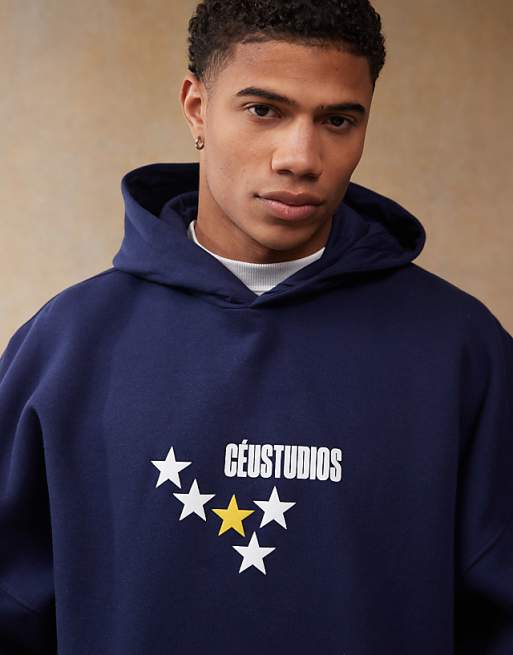 ASOS DESIGN Extreme Oversized Hoodie With Back Print In Navy