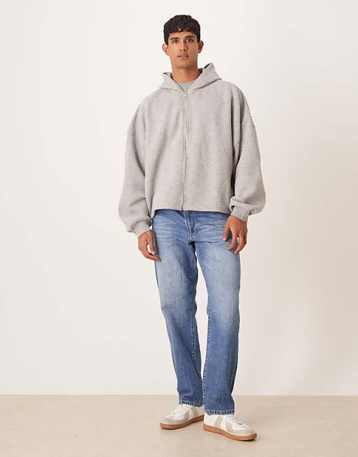 ASOS DESIGN Extreme Oversized Zip Through Hoodie In Grey Marl