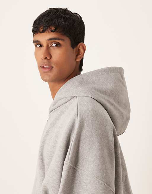 ASOS DESIGN Extreme Oversized Zip Through Hoodie In Grey Marl