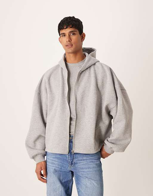 ASOS DESIGN extreme oversized zip through hoodie in grey marl