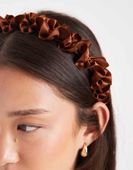 ASOS DESIGN Fabric Headband With Scrunch Detailing In Chocolate Brown