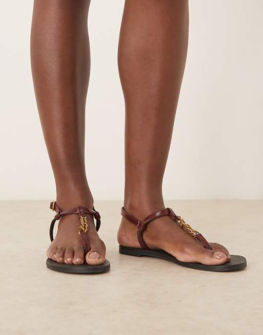 ASOS DESIGN Fancy Chain Flat Sandals In Burgundy