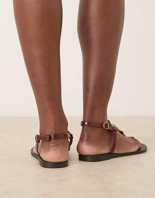 ASOS DESIGN Fancy Chain Flat Sandals In Burgundy