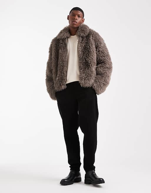ASOS DESIGN Faux Fur Harrington Jacket In Brown