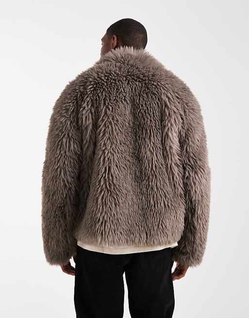 ASOS DESIGN Faux Fur Harrington Jacket In Brown
