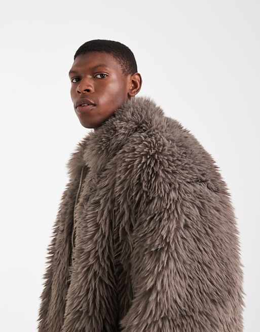 ASOS DESIGN Faux Fur Harrington Jacket In Brown