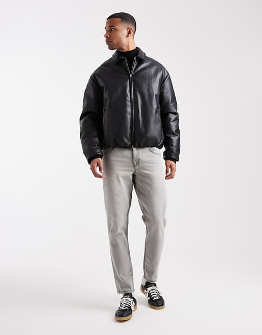 ASOS DESIGN Faux Leather Bomber Jacket In Black