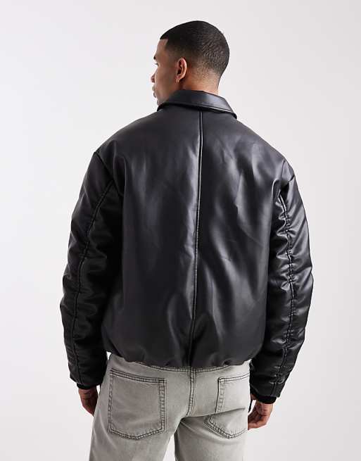 ASOS DESIGN Faux Leather Bomber Jacket In Black