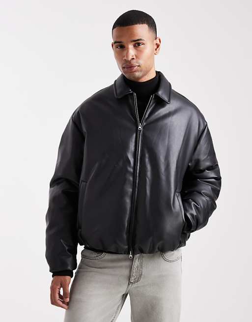 ASOS DESIGN Faux Leather Bomber Jacket In Black