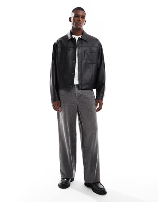 ASOS DESIGN Faux Leather Harrington Jacket In Black