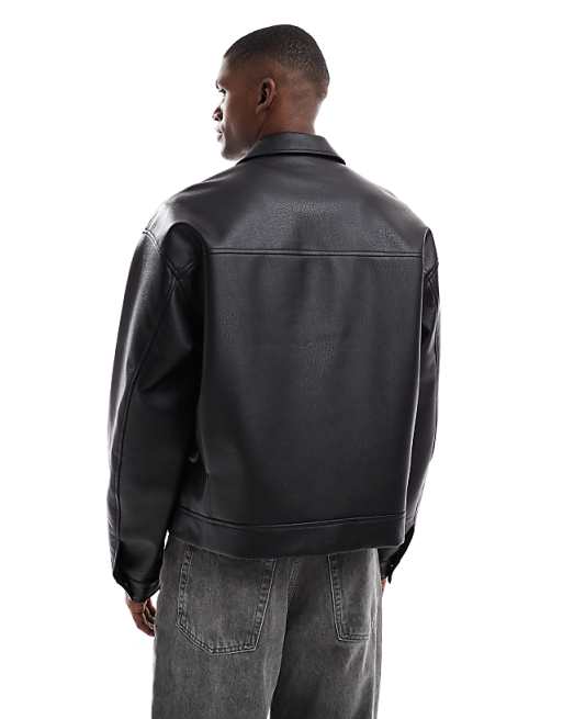 ASOS DESIGN Faux Leather Harrington Jacket In Black