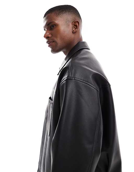 ASOS DESIGN Faux Leather Harrington Jacket In Black