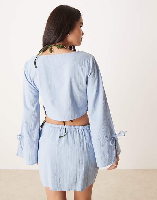ASOS DESIGN Fern Wrap Front Beach Top In Ice Blue