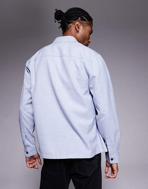 ASOS DESIGN Flannel Overshirt With Patch Pockets In Blue