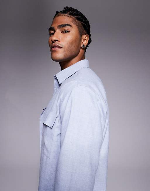 ASOS DESIGN Flannel Overshirt With Patch Pockets In Blue
