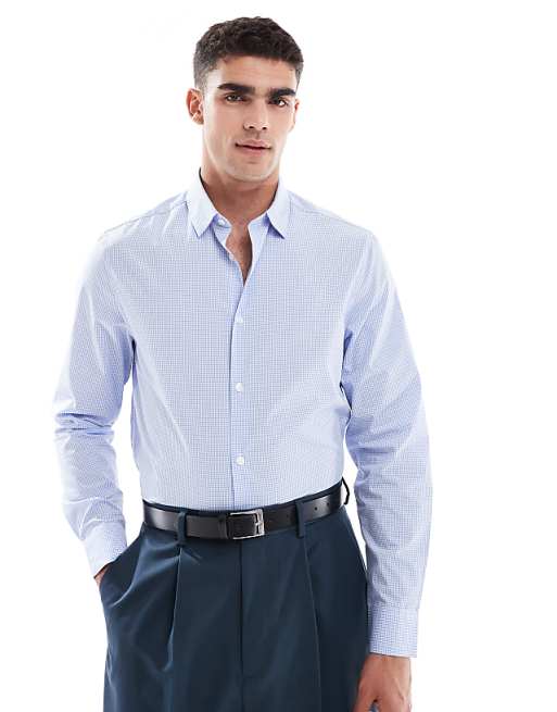 ASOS DESIGN formal check regular shirt in blue