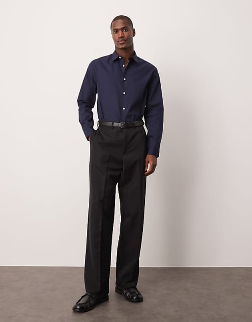 ASOS DESIGN Formal Easy Iron Poplin Regular Shirt In Navy