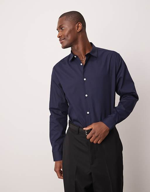 ASOS DESIGN formal easy iron poplin regular shirt in navy