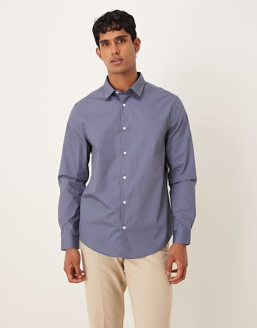 ASOS DESIGN Formal Easy Iron Poplin Regular Shirt In Steel Blue