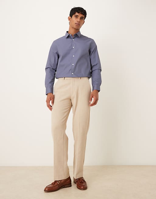 ASOS DESIGN formal easy iron poplin regular shirt in steel blue