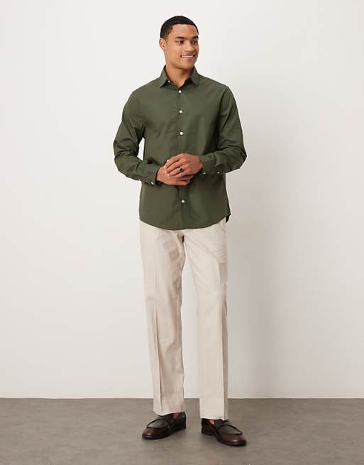 ASOS DESIGN Formal Easy Iron Poplin Regular Shirt In Dark Green