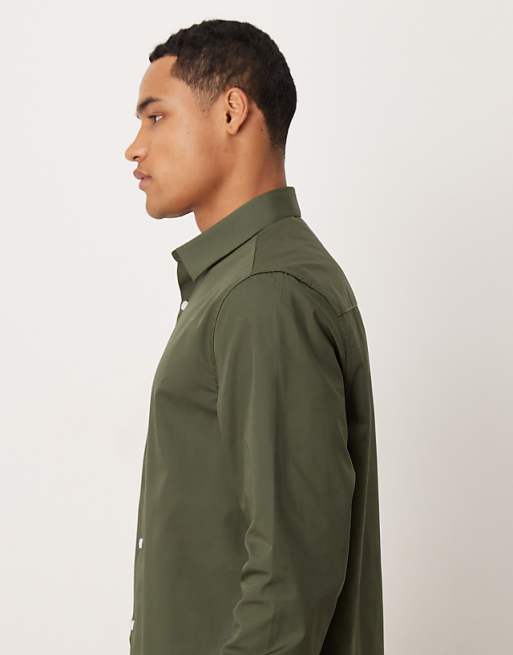 ASOS DESIGN Formal Easy Iron Poplin Regular Shirt In Dark Green