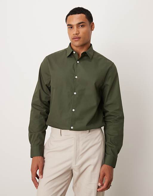 ASOS DESIGN formal easy iron poplin regular shirt in dark green