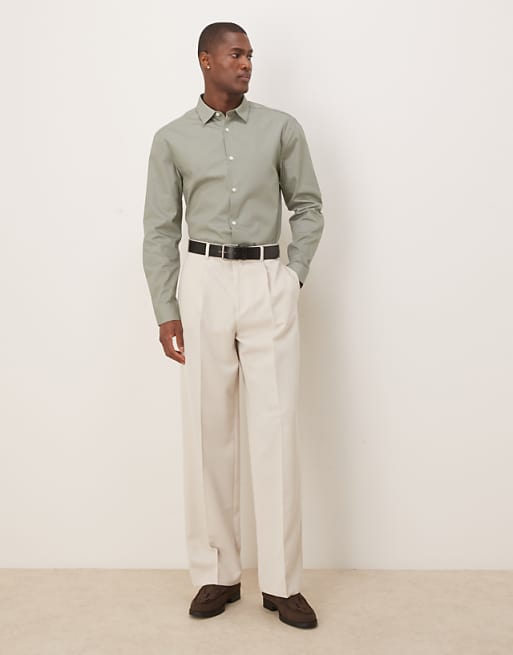 ASOS DESIGN Formal Easy Iron Poplin Regular Shirt In Dark Sage