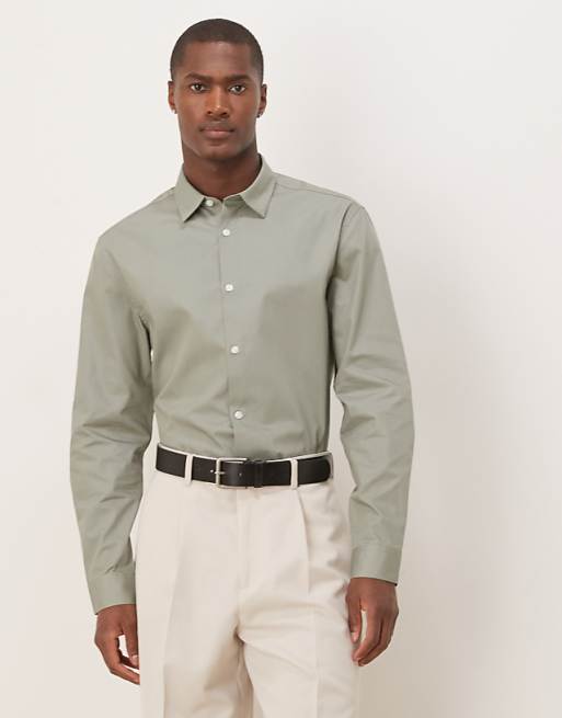 ASOS DESIGN formal easy iron poplin regular shirt in dark sage
