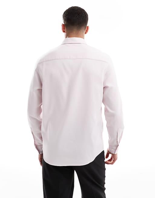 ASOS DESIGN Formal Easy Iron Regular Textured Shirt With Concealed Buttons In Pink