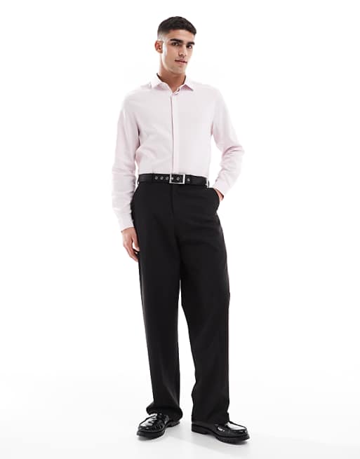 ASOS DESIGN Formal Easy Iron Regular Textured Shirt With Concealed Buttons In Pink