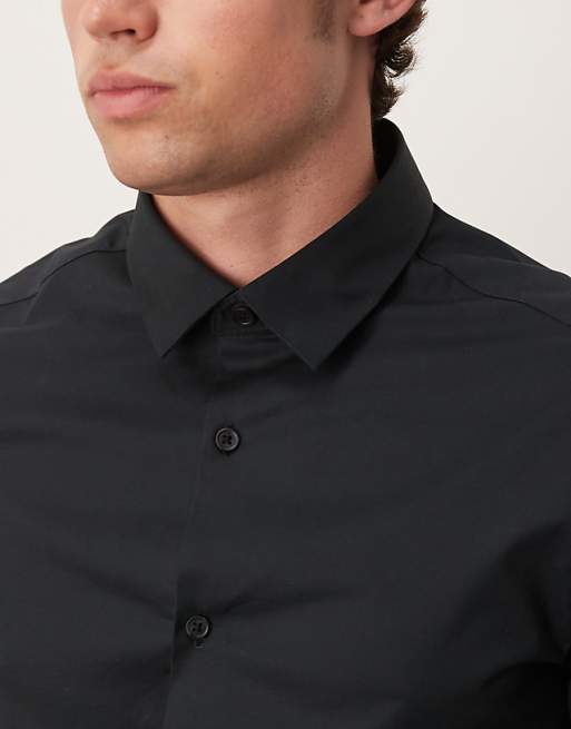 ASOS DESIGN Formal Easy Iron Skinny Poplin Regular Shirt In Black