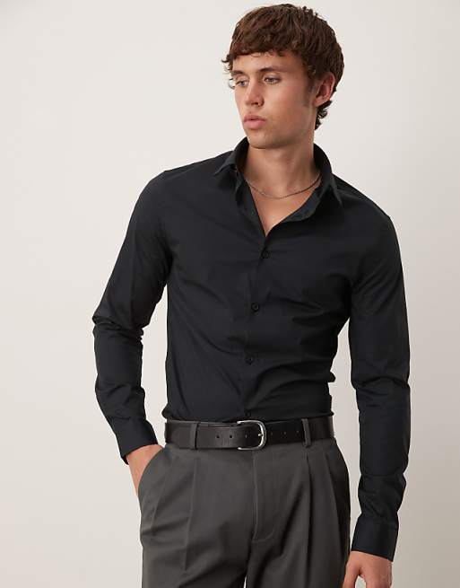 ASOS DESIGN formal easy iron skinny poplin regular shirt in black