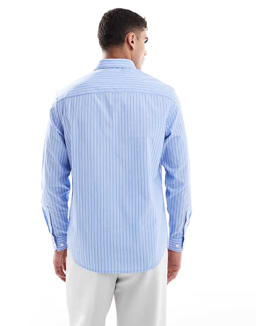 ASOS DESIGN Formal Easy Iron Stripe Regular Shirt In Light Blue