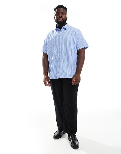 ASOS DESIGN Formal Easy Iron Stripe Regular Shirt In Blue