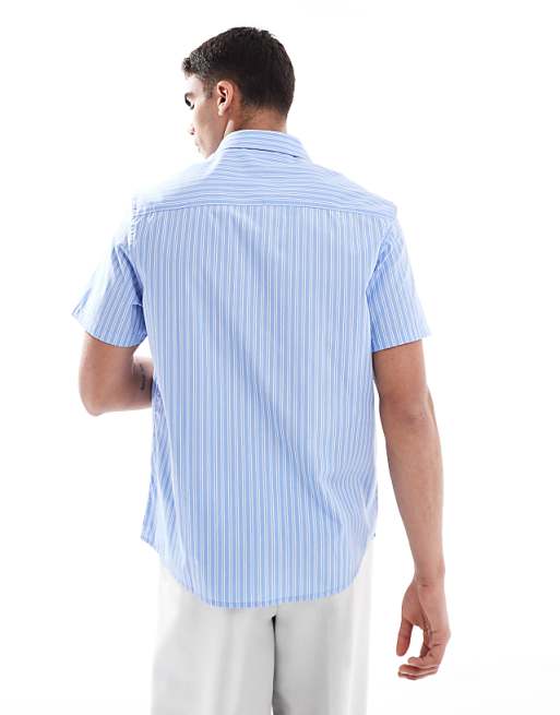 ASOS DESIGN Formal Easy Iron Stripe Regular Shirt In Blue