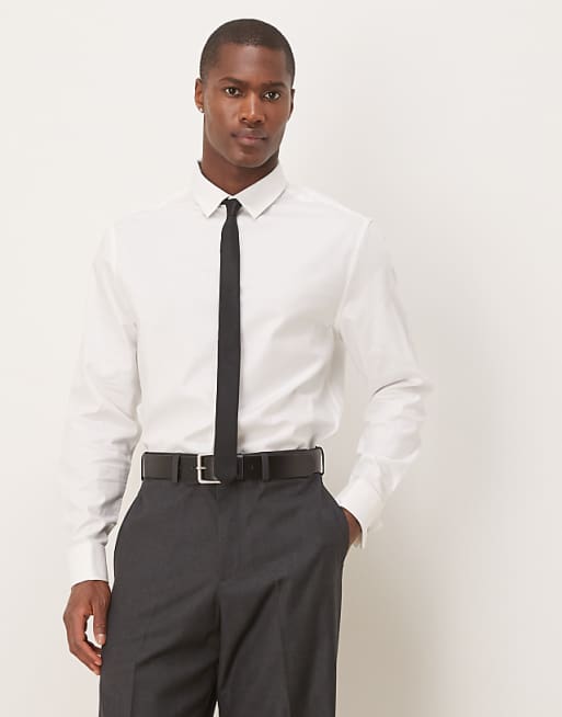ASOS DESIGN formal easy iron twill regular shirt with double cuff in white
