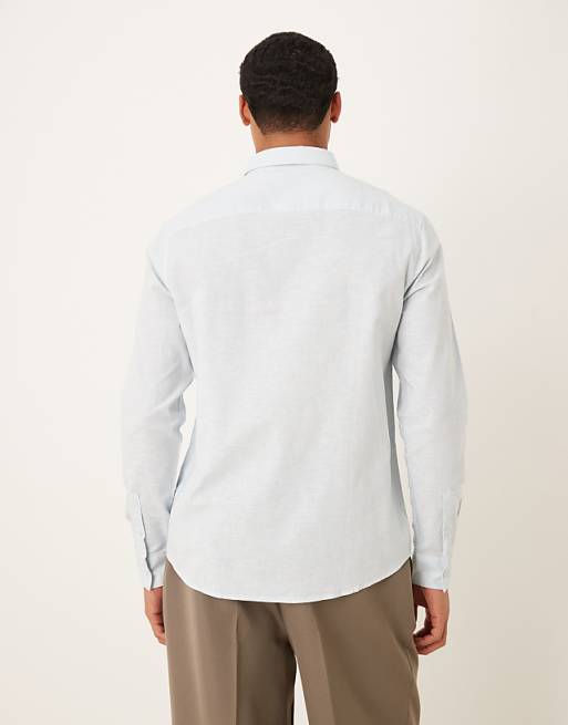ASOS DESIGN Formal Linen Blend Regular Shirt In Blue