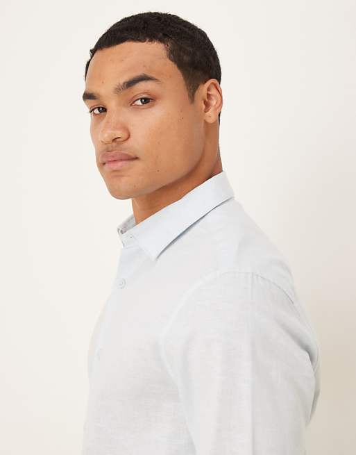 ASOS DESIGN Formal Linen Blend Regular Shirt In Blue
