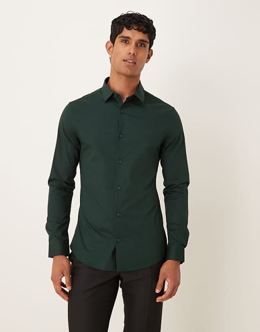 ASOS DESIGN Formal Skinny Shirt In Pine Green
